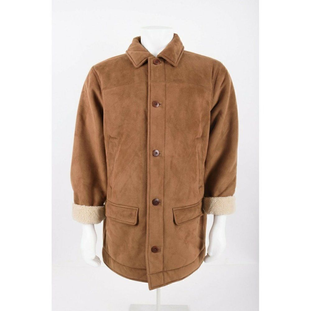 L.L. Bean Mens Vintage Brown Faux Suede Microfiber Jacket Coat Size L Sherpa